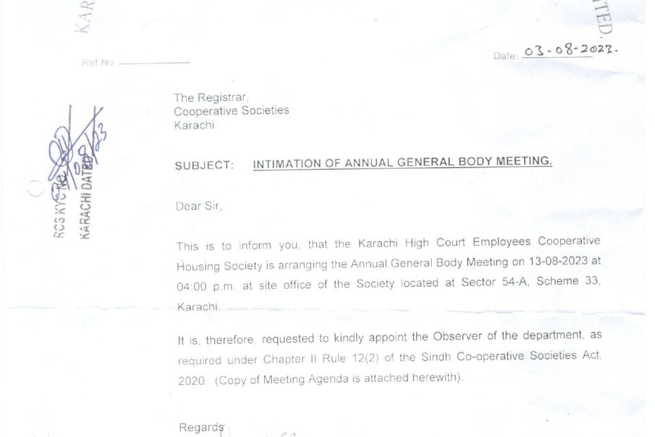 Intimation of Annual General Body Meeting